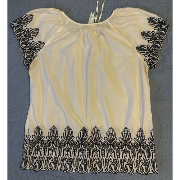 Soho Look 100% cotton peasant blouse with embroidery-style sleeves and hem sz L - Picture 8 of 8